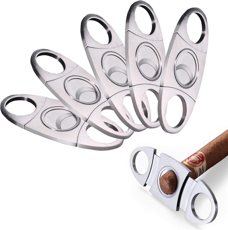 MPEEJ Cigar Cutter Guillotine, Stainless Steel Smooth Cigar Clippers Double Cut Blade, 5 Pack Silver Exquisite Cigar Scissors Accessories - Image 1